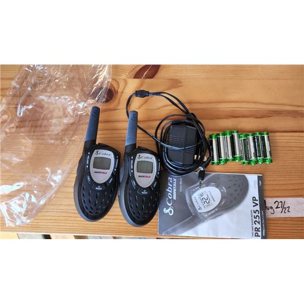 Set of 2 "Cobra" MicroTalk Walkie Talkies, extra batteries and charger. (Tested Working)