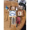 Image 1 : Lot of Assorted Pictures and Household Items, Embroidered Pictures, Ceramic Plaque, Nut Crackers, et