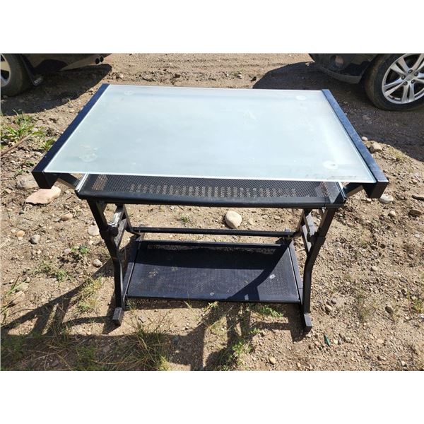 Glass Top Black Metal Computer Desk H-2ft 6" W-2ft 6" D-1ft 8"