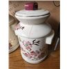 Image 2 : Set of 2 White Ceramic Food Storage Jars, Pink Flowers, 1 Lid is Broken