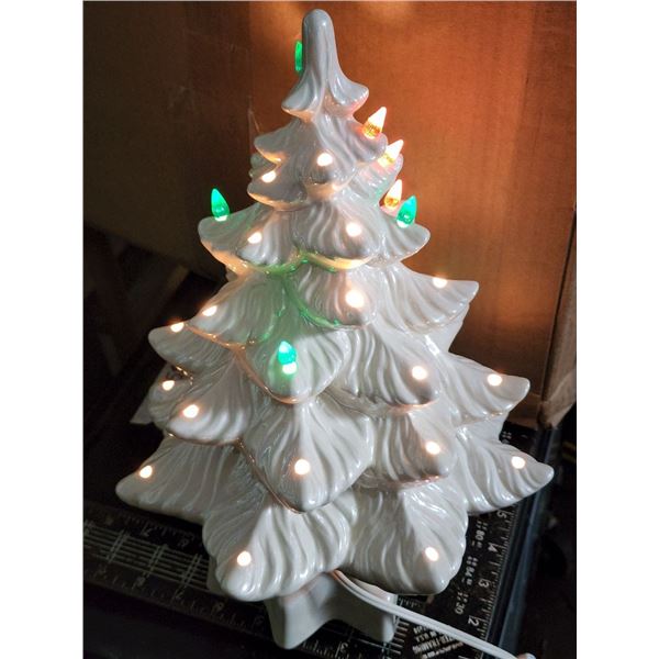 White Ceramic Christmas Tree Lamp, Working, Extra Bulbs
