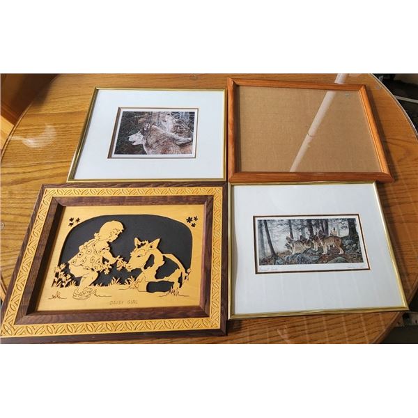 Set of Assorted Pictures/Picture Frame, 2 Andrew Kiss Wolf Paintings