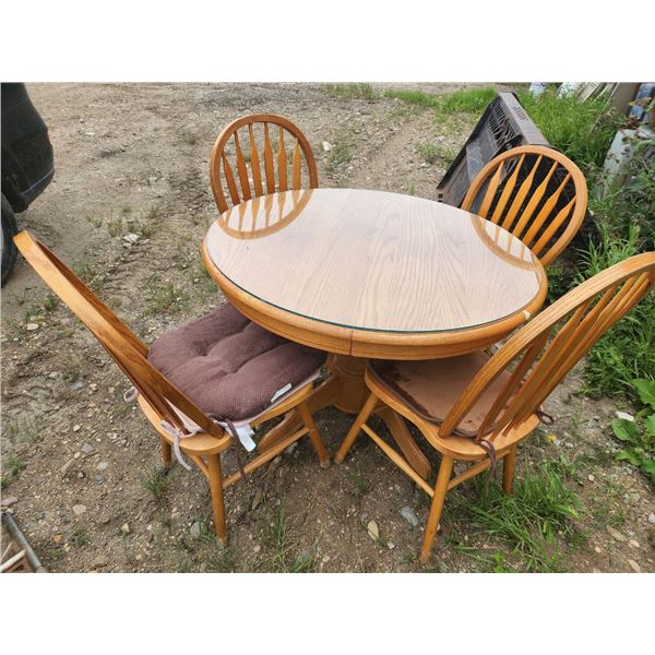 Solid Wood Round Glass Top Table and Chairs, with Table Leaf H-2ft 7" W-3ft 6" D-3ft 6"
