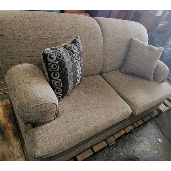 Light Gray/Beige Loveseat with Pillows