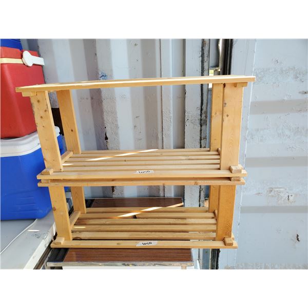 2 wooden plant / shoe stands