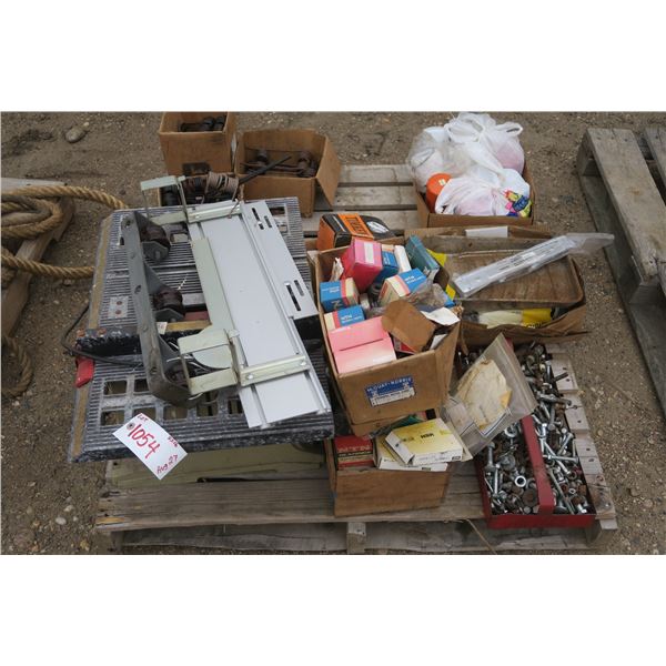 pallet of misc, bearings, tools , ag parts,filters, table saw.
