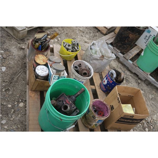 pallet of misc, hydraulic parts, gears, tools, connectors