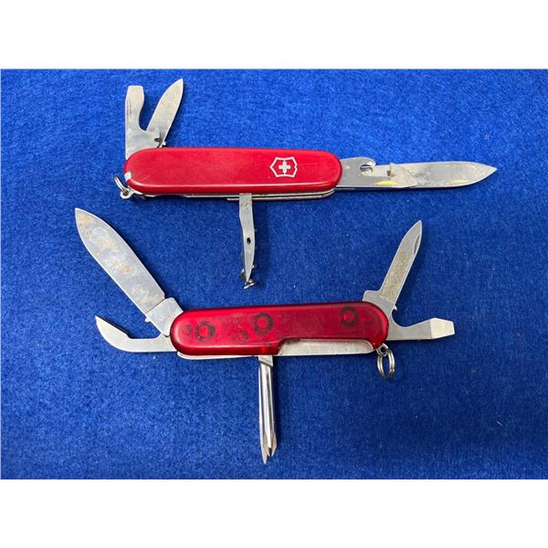 Lot of 2 Victorinox Red Swiss Army Multi-tool Slip Knife