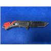 Image 1 : FD Fire Department Stainless Steel Black and Red Lock Blade folding pocket knife with clip model RR5