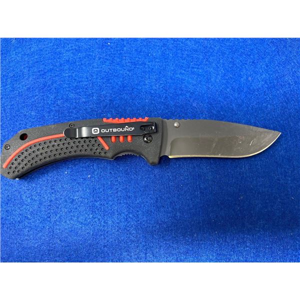 Outbound Black and Red Lock Blade folding pocket knife with clip