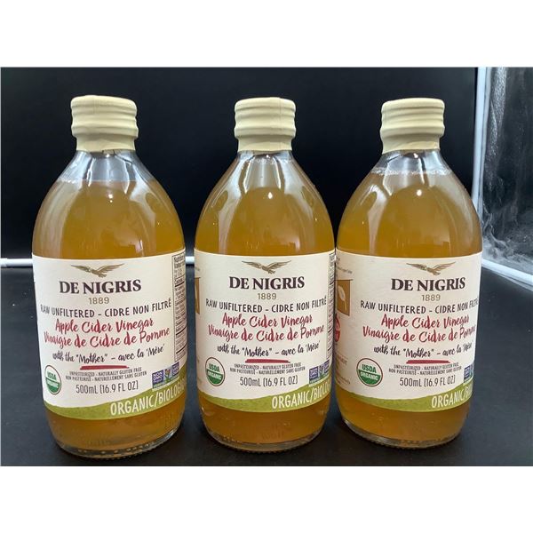 De Nigris Raw Unfiltered Apple Cider Vinegar (3 x 500ml)