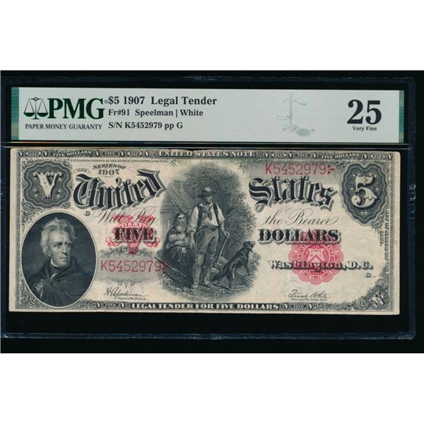 1907 $5 Legal Tender Note PMG 25