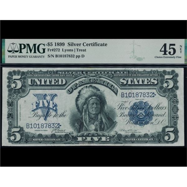 1899 $5 Chief Silver Certificate PMG 45NET