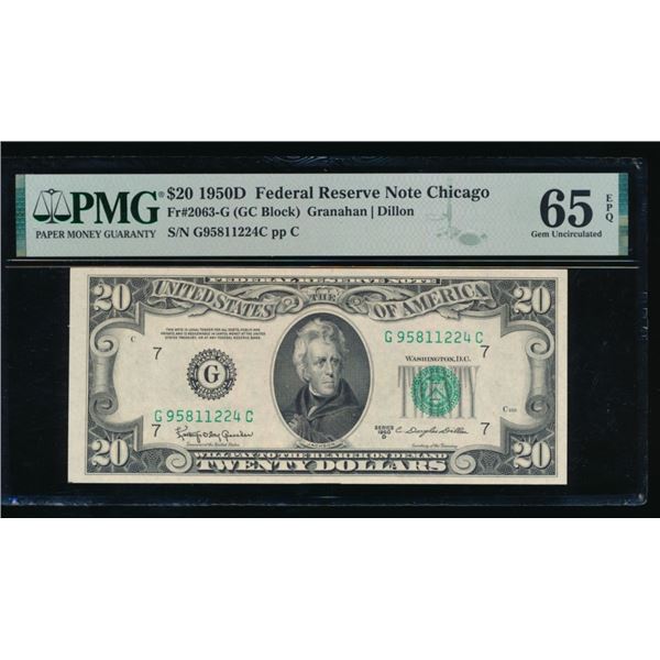 1950D $20 Chicago FRN PMG 65EPQ