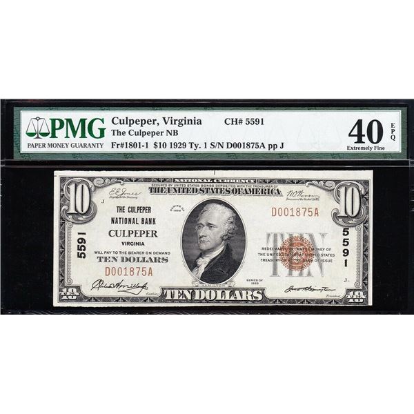 1929 $10 Culpeper VA National PMG 40EPQ