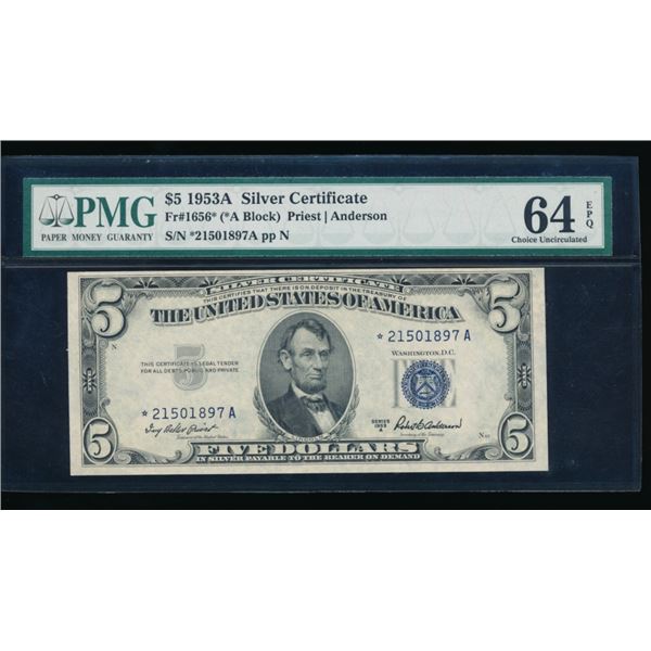 1953A $5 STAR Silver Certificate PMG 64EPQ