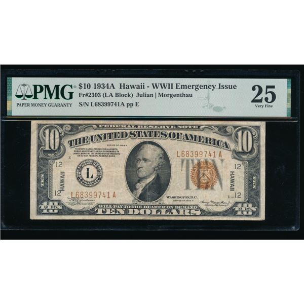 1934A $10 Hawaii FRN PMG 25