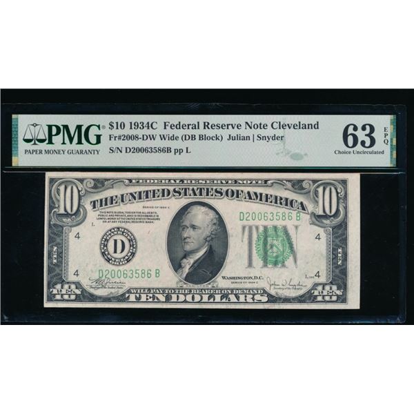 1934C $10 Cleveland FRN PMG 63EPQ