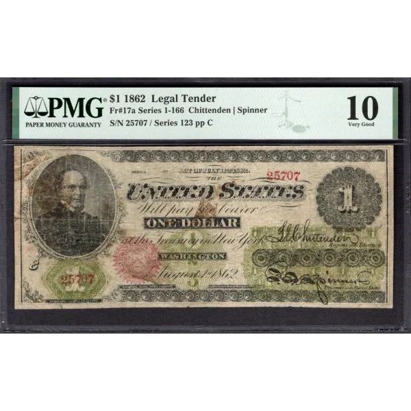 1862 $1 Legal Tender Note PMG 10