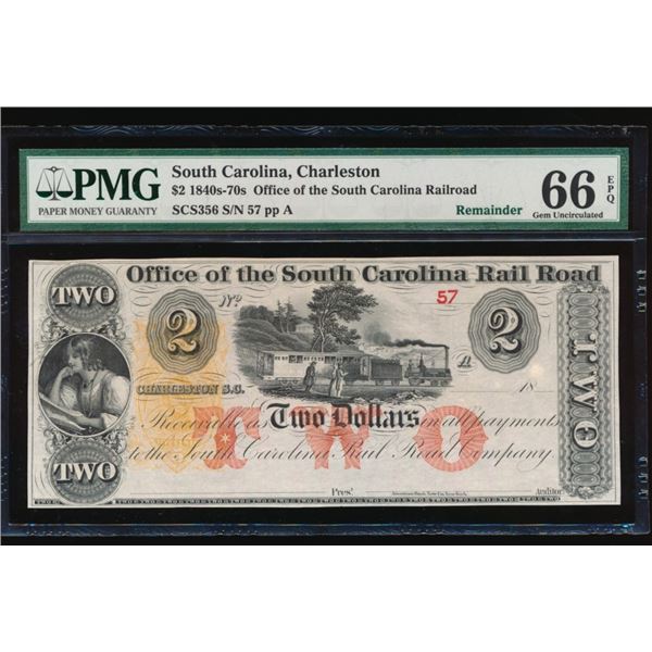 1840's-70's $2 Charleston SC Obsolete PMG 66EPQ