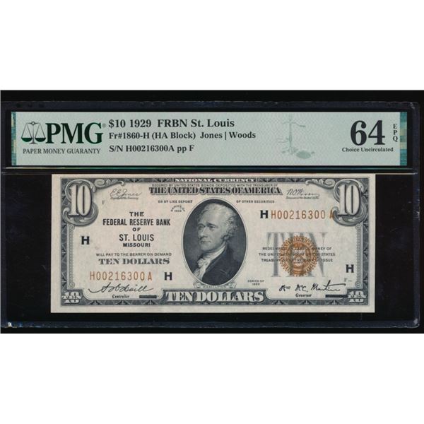 1929 $10 St Louis FRBN PMG 64EPQ