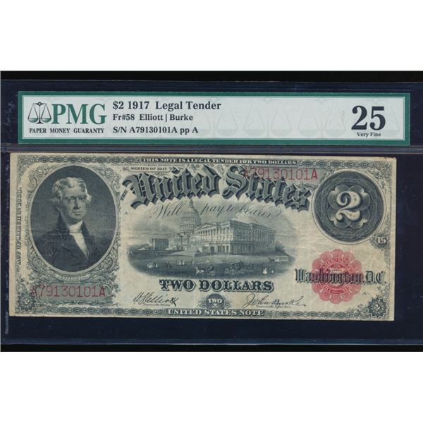 1917 $2 Legal Tender Note PMG 25
