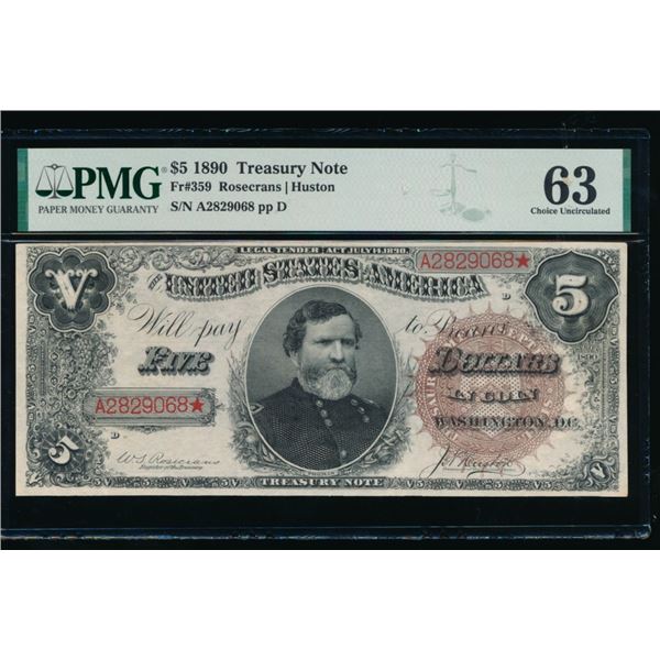 1890 $5 Treasury Note PMG 63