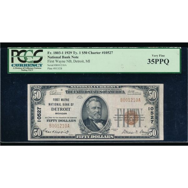 1929 $50 Detroit MI National PCGS 35PPQ