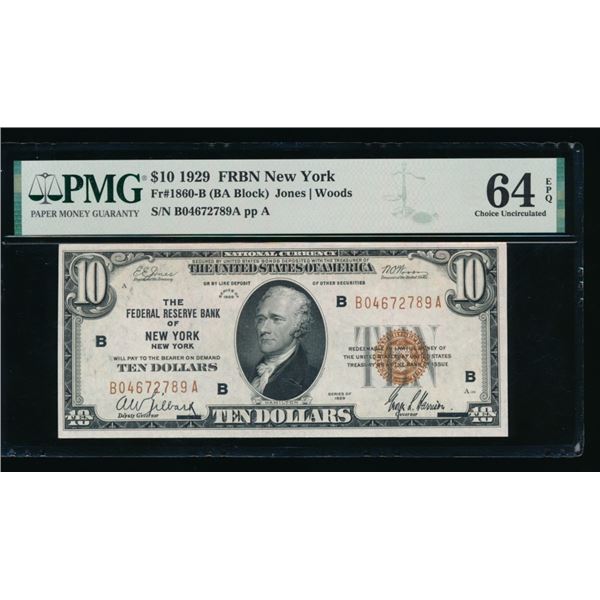 1929 $10 New York FRBN PMG 64EPQ