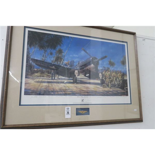 Framed Autographed Black Sheep Squadron Mustang Plane Print - 41" x 29"