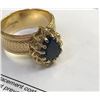 Image 2 : 14K YG Sapphire & Diamond Ring - Pear Shaped Sapphire 11 Round Diamonds 8.6g (Retail Value $1,850.00