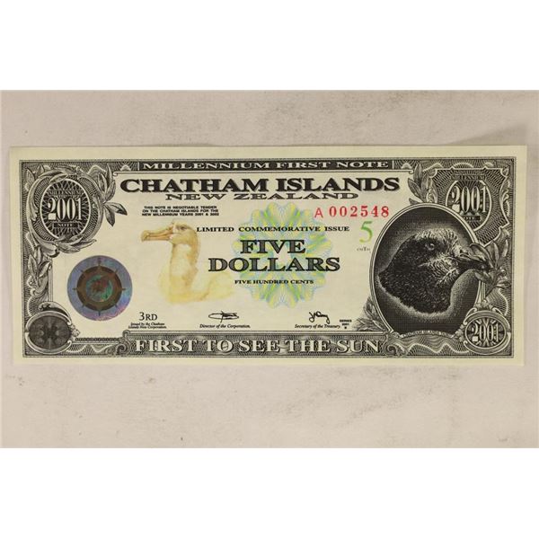 2001 CHATHAM ISLANDS NEW ZEALAND $5 COMMEMORATIVE