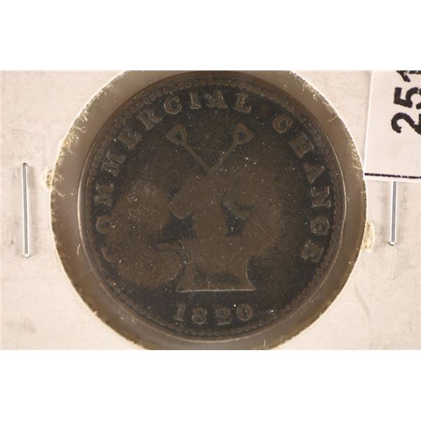 1820 UPPER CANADA HALF PENNY COUNTER STAMPED