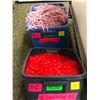 Image 2 : "Played" Group of 16 pink & grey multi coloured pompons & group of 12 red pompons (From the superher