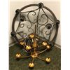 Image 1 : Large round wrought iron & wood hanging ceiling fixture & 1 gold painted hanging chandelier (From th