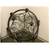 Image 2 : Large round wrought iron & wood hanging ceiling fixture & 1 gold painted hanging chandelier (From th