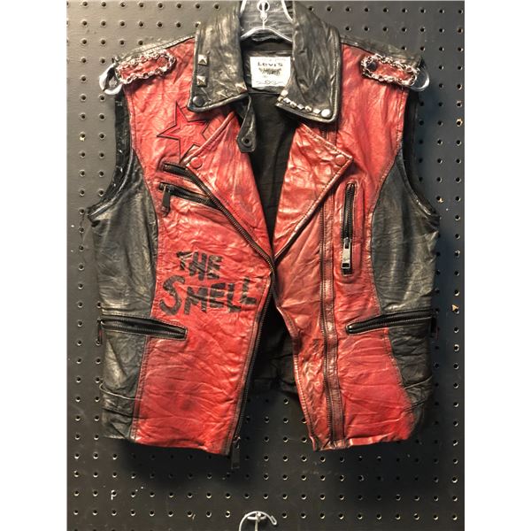 Levis ladies black & red "The Smell" (band) red & black leather vest From the superhero show)