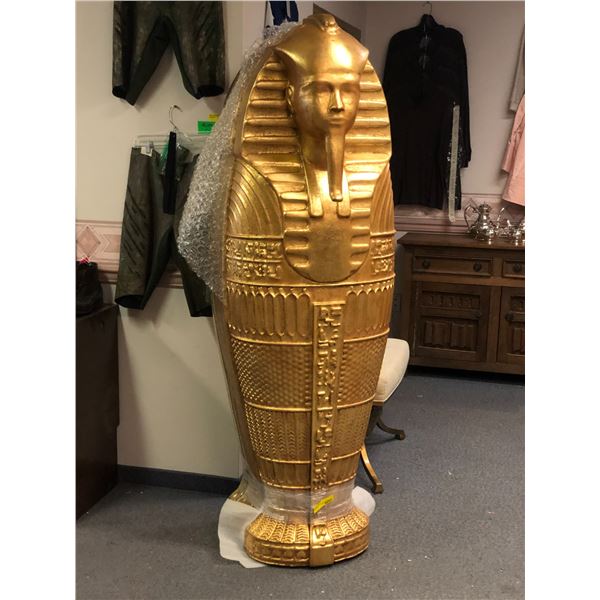 Approx 6 ft tall - Egyptian sarcophagus prop "painted gold on styrofoam construction" (From the horr