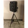 Image 1 : Set Dec prop - military green jerry can converted to stage light on metal tripod stand - approx 52" 
