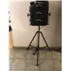Image 2 : Set Dec prop - military green jerry can converted to stage light on metal tripod stand - approx 52" 