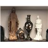 Image 1 : Decorative 22" tall Roman statue / 23" tall middle eastern metal flower vase / 12" wooden hindu diet