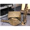 Image 1 : 3 pc. dec set brass fireplace items - kindling box / large bellows / companion set (From the horror 