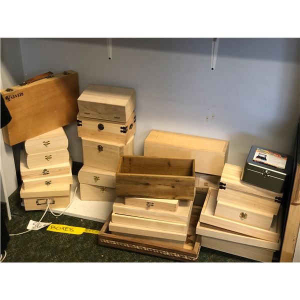Group of "approx 25" assorted wooden keepsake boxes (From the superhero show)