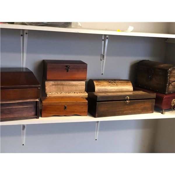 Group of 10 decorative wooden keepsake boxes (From the superhero show)