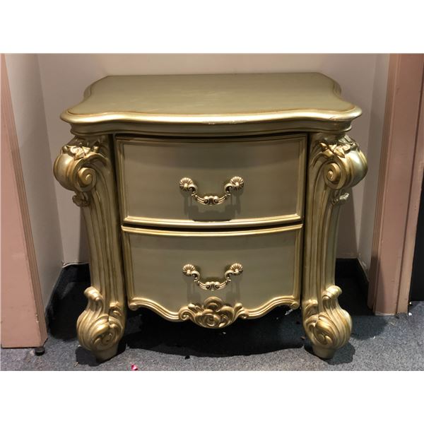 Oversized gold finished 2 drawer night stand (From the horror drama show)