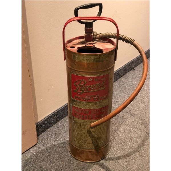 Vintage copper & brass 2 1/2 gallon Pyrene copper pump tank (From the superhero show)