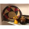 Image 2 : Shelf of assorted set Dec Prop - baskets / pottery pcs. himalayan salt lamp / paint brushes etc (Fro