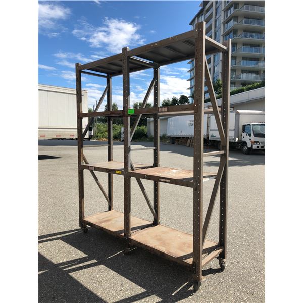 Adjustable metal shelves rolling rack Approx 8 1/2 tall ft x 7 wide ft ...