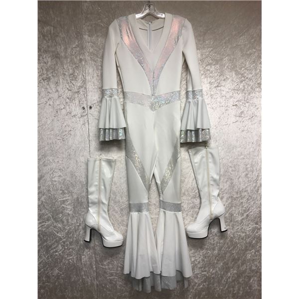 "Superhero Show - Season 3 Ep. 11" - #1 Hero Stunt - White & Silver 1970's jumpsuit w/flared arm cuf