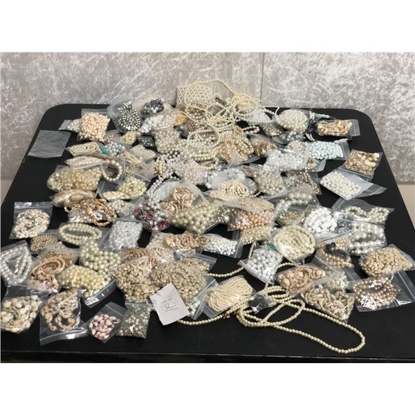 Box lot of vintage jewelry from the show - includes mostly pearl jewelry - approx. 121 pcs